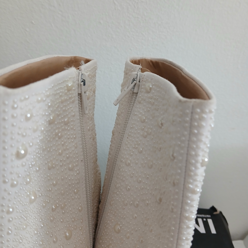 INC International Concepts White Pearl-Embellished Ankle Boots Sz 12 4in Height - Picture 8 of 11